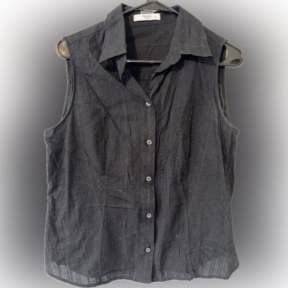 Prada Women’s Sleeveless Black Collared Button Front Blouse Size 46 - Picture 1 of 3